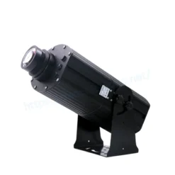Đèn chiếu logo 300W thân nhôm đen dạng ống, ống thấu kính phía trước và chân đế chữ U