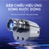 Ảnh giới thiệu đèn chiếu hiệu ứng sóng nước động: thân máy kim loại màu bạc, ống kính tròn phía trước, nền xanh